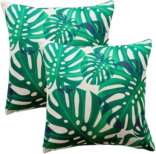 Amazon Com 7colorroom Tropical Leaf Throw Pillow Covers Monstera Palm Tree Green Leaves Design Cushion Cover Square Home Decorative Pillowcases 18x18 Inch 2pack For Sofa Couch Bed Patio Monstera Home Kitchen