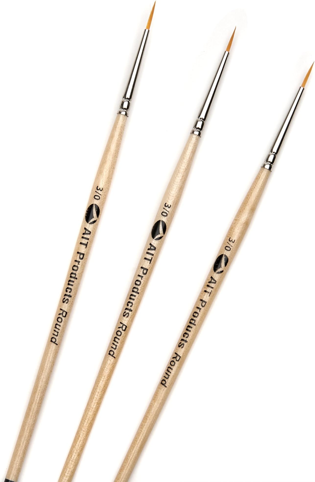 AIT Art Round Detail Paint Brushes, Size 3/0, Pack of 3, Set Assembled in USA for Trusted Performance Painting Small Details with Oil, Acrylic, and Watercolors