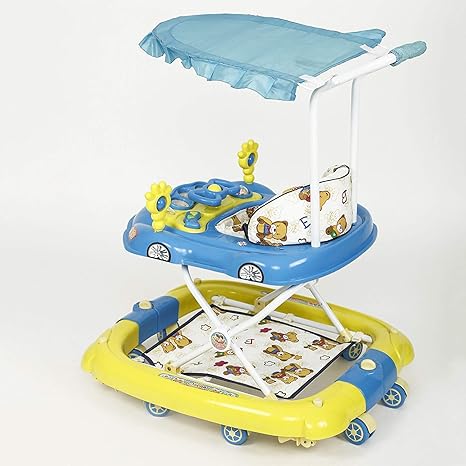 CHILDSTAR 2 in 1 Musical Baby Walker Cum Rocker with rattles and Come with Adjustable Height for 6-12 Months Baby boy and Girl (Blue)