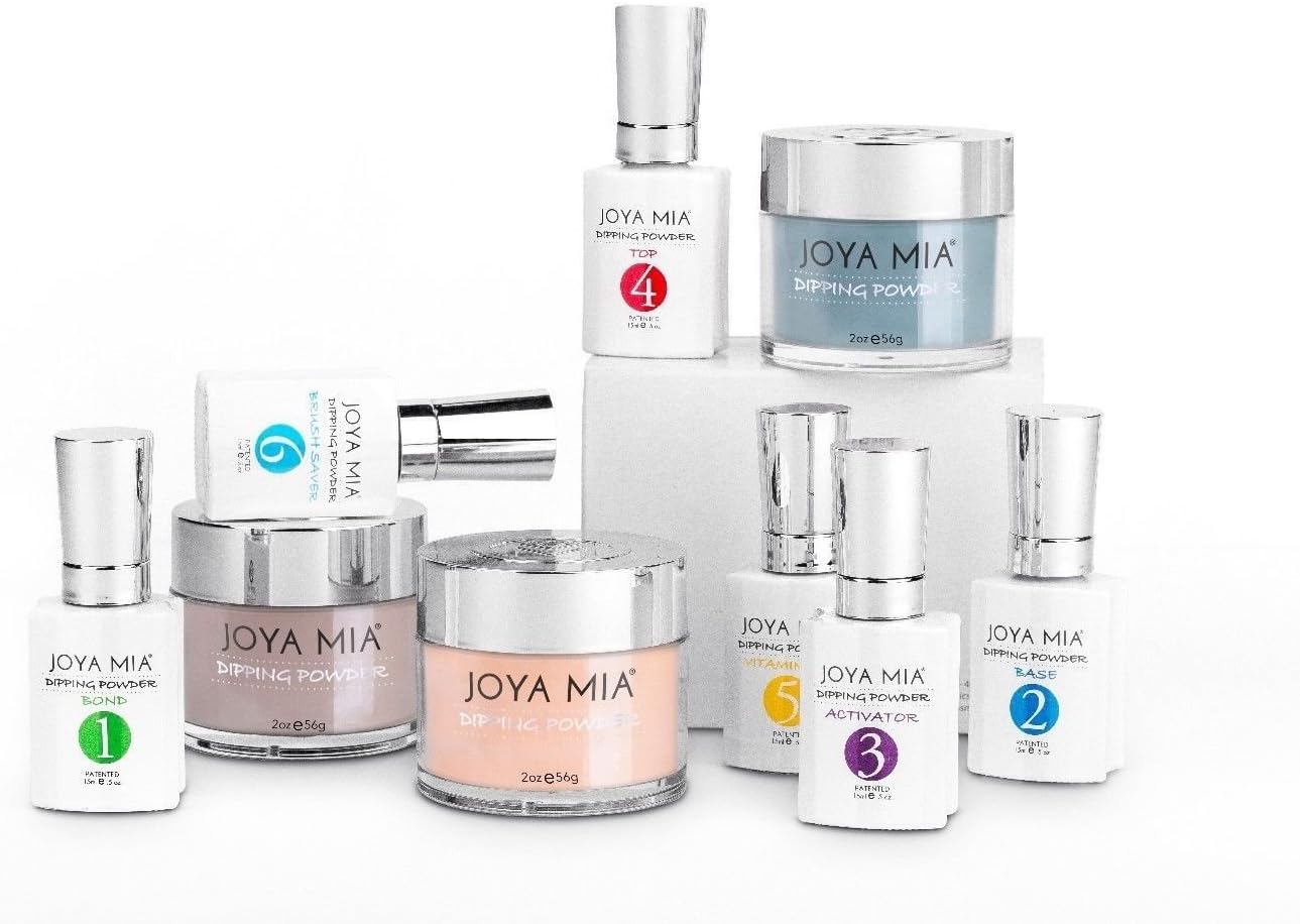 Joya Mia Beautiful Dipping Powder Starter Kit Powders,Top,Base,Activator,Bond,Vitamin Oil,Brush Saver (SKDP-12)