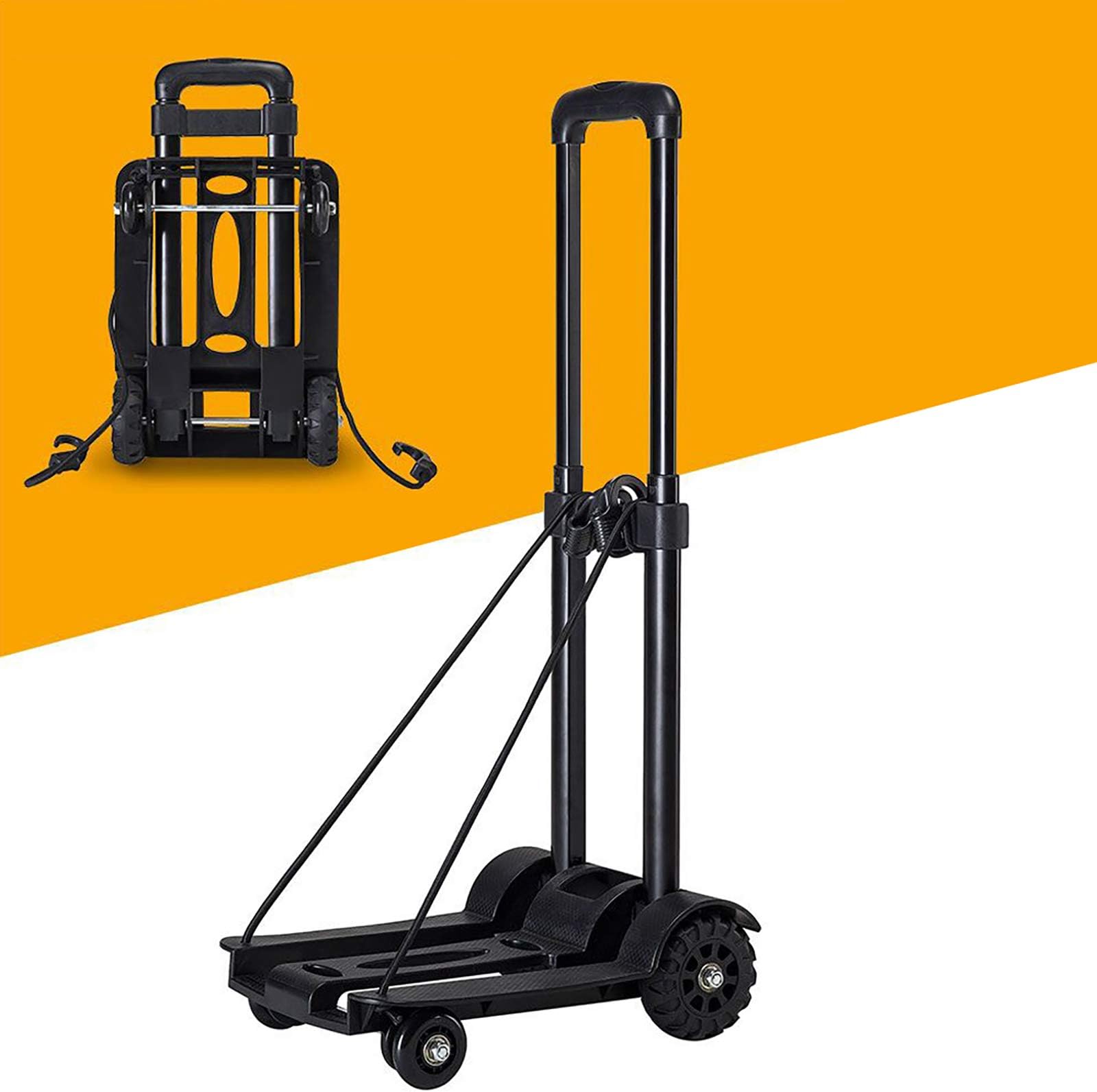 KELIXU Folding Hand Truck, 150 LB Portable Utility Cart for Luggage Heavy Duty 4 Wheel Bonus Bungee Cord Fold Up Dolly Lightweight for Travel, Moving and Office Use, Black