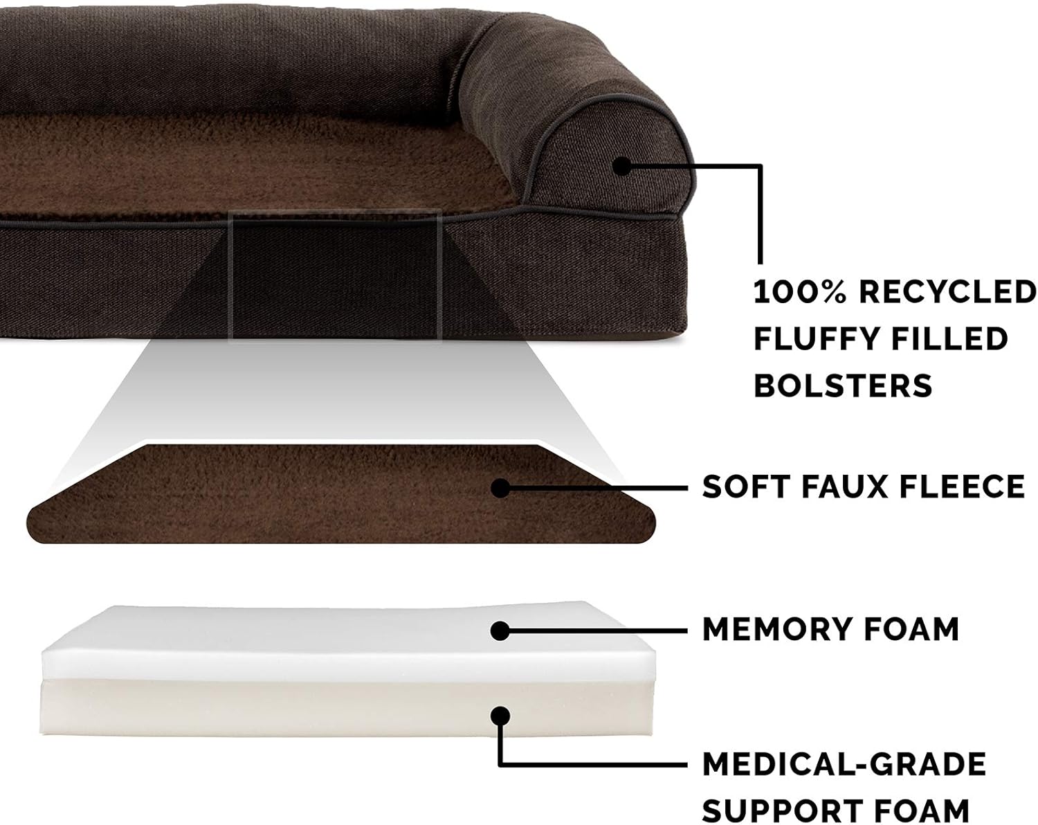 Furhaven Pet Dog Bed - Memory Foam Faux Fleece and Chenille Traditional Sofa-Style Living Room Couch Pet Bed with Removable Cover for Dogs and Cats, Coffee, Jumbo : Pet Supplies