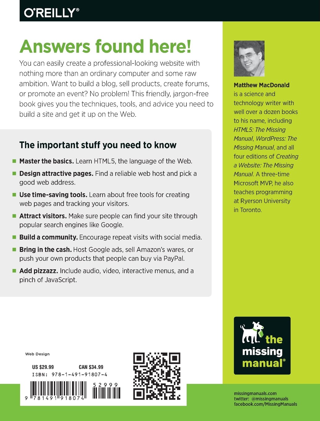 Creating a Website: The Missing Manual: Amazon.co.uk: Matthew MacDonald:  9781491918074: Books