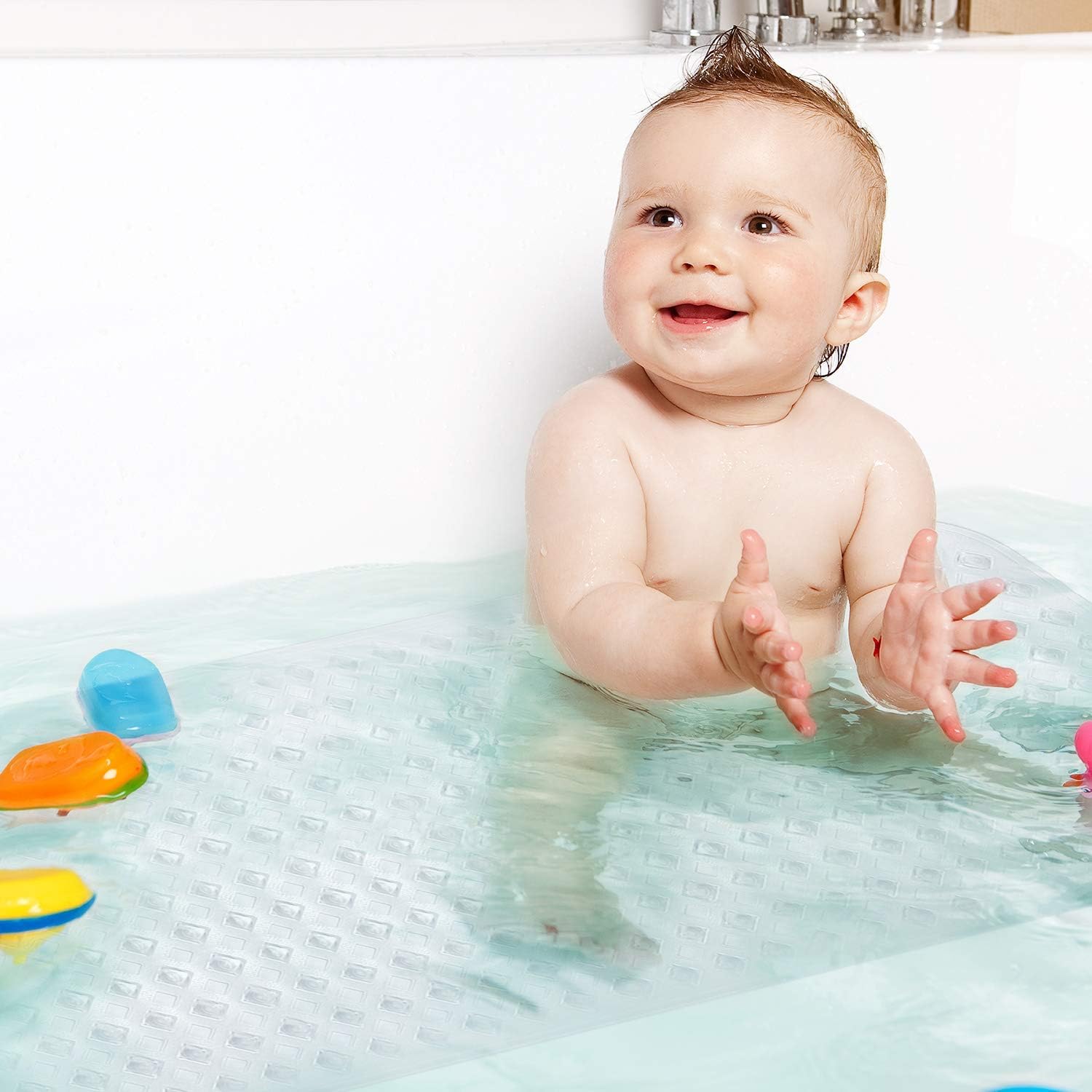 YINENN Bath Tub Shower Mat 35x15.5 Inch Non-Slip and Phthalate Latex Free,Bathtub Mat with Suction Cups,Machine Washable XL Size Bathroom Mats with Drain Holes (Clear): Health & Personal Care