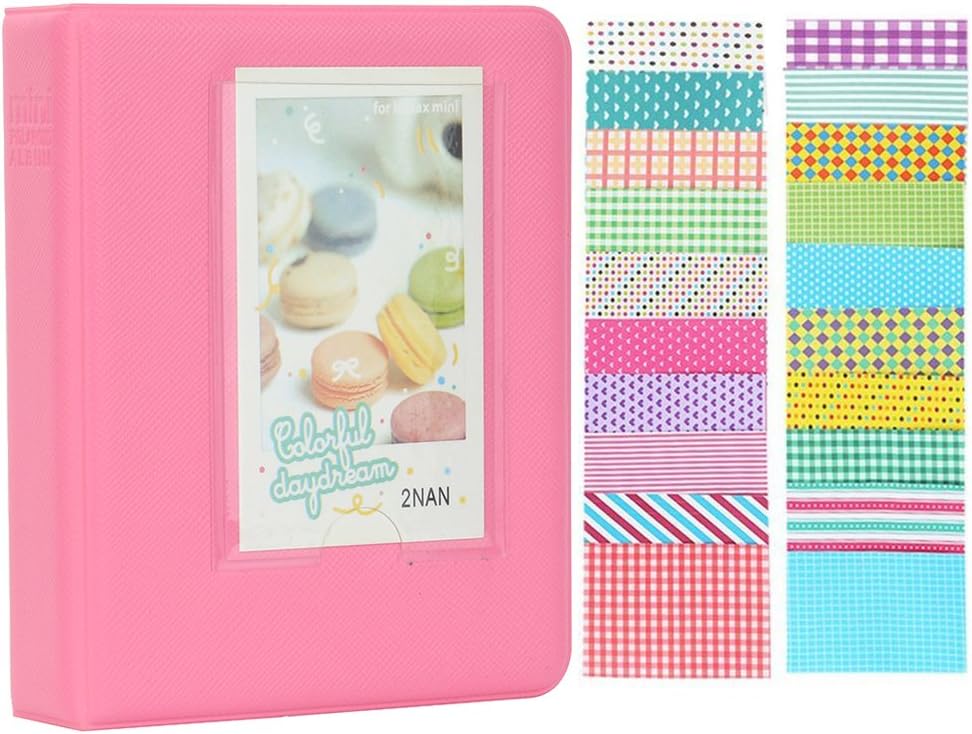 Anter 64 Pockets Mini Photo Album Compatible with Fujifilm Instax Mini 11 8 8+ 9 7s 25 26 50s 70 90 Instant Camera & Name Card with 20 PCS Stickers - Flamingo Pink