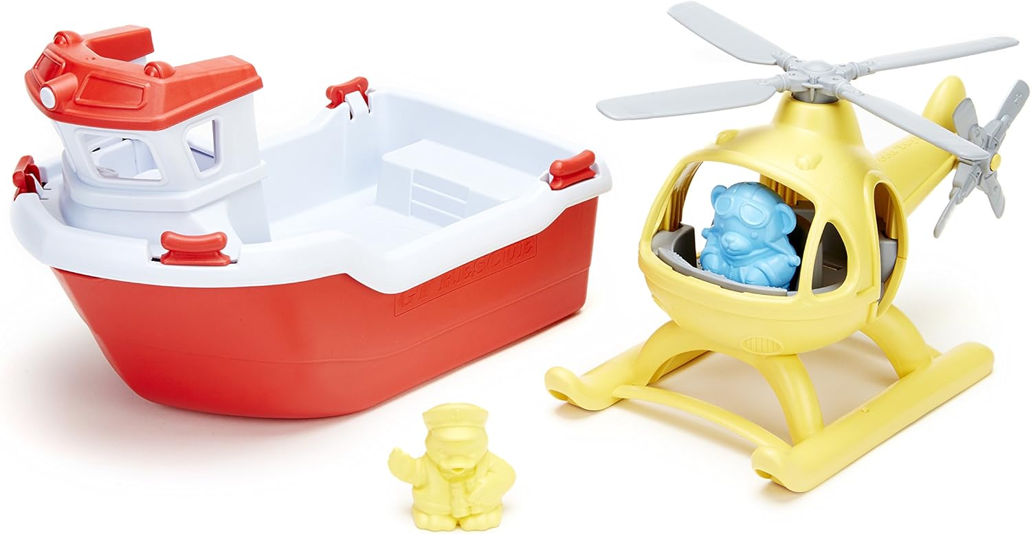 Green Toys Rescue Boat with Helicopter: Toys & Games