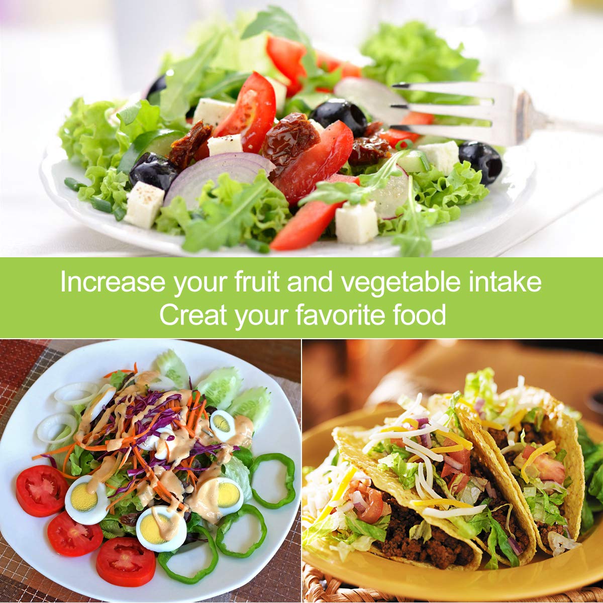 Vegetable Spiralizer ACTOPP Spiral Slicer Green Vegetable Cutter Small and Lightweight Hand Held Spiralizer Creats Continuous Noodles for Zucchini Cucumber Carrot Pumpkin (Green)