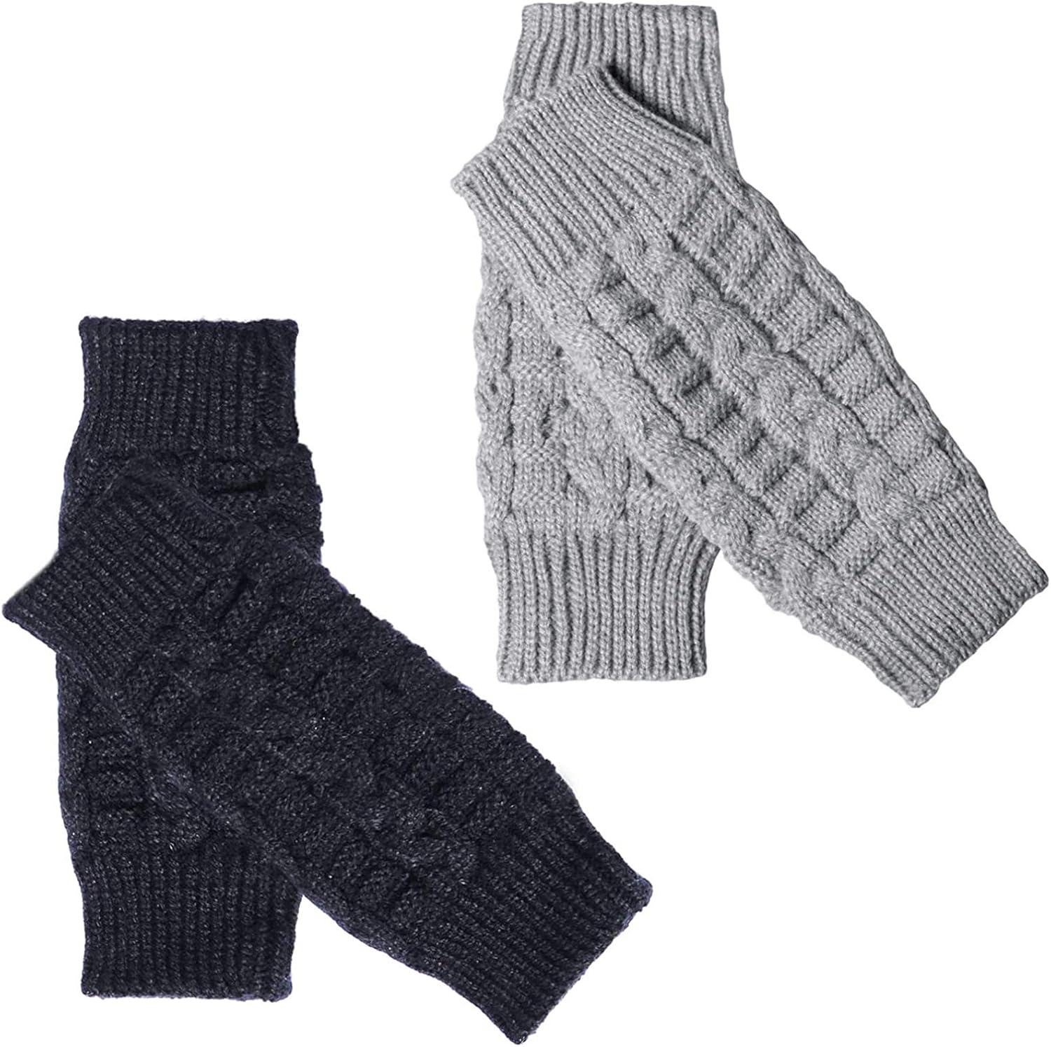 Loritta 2 Pairs Womens Fingerless Gloves Winter Warm Knit Crochet Thumbhole Arm Warmers, A Black+Light Gray(2 Pairs) at  Women’s Clothing store