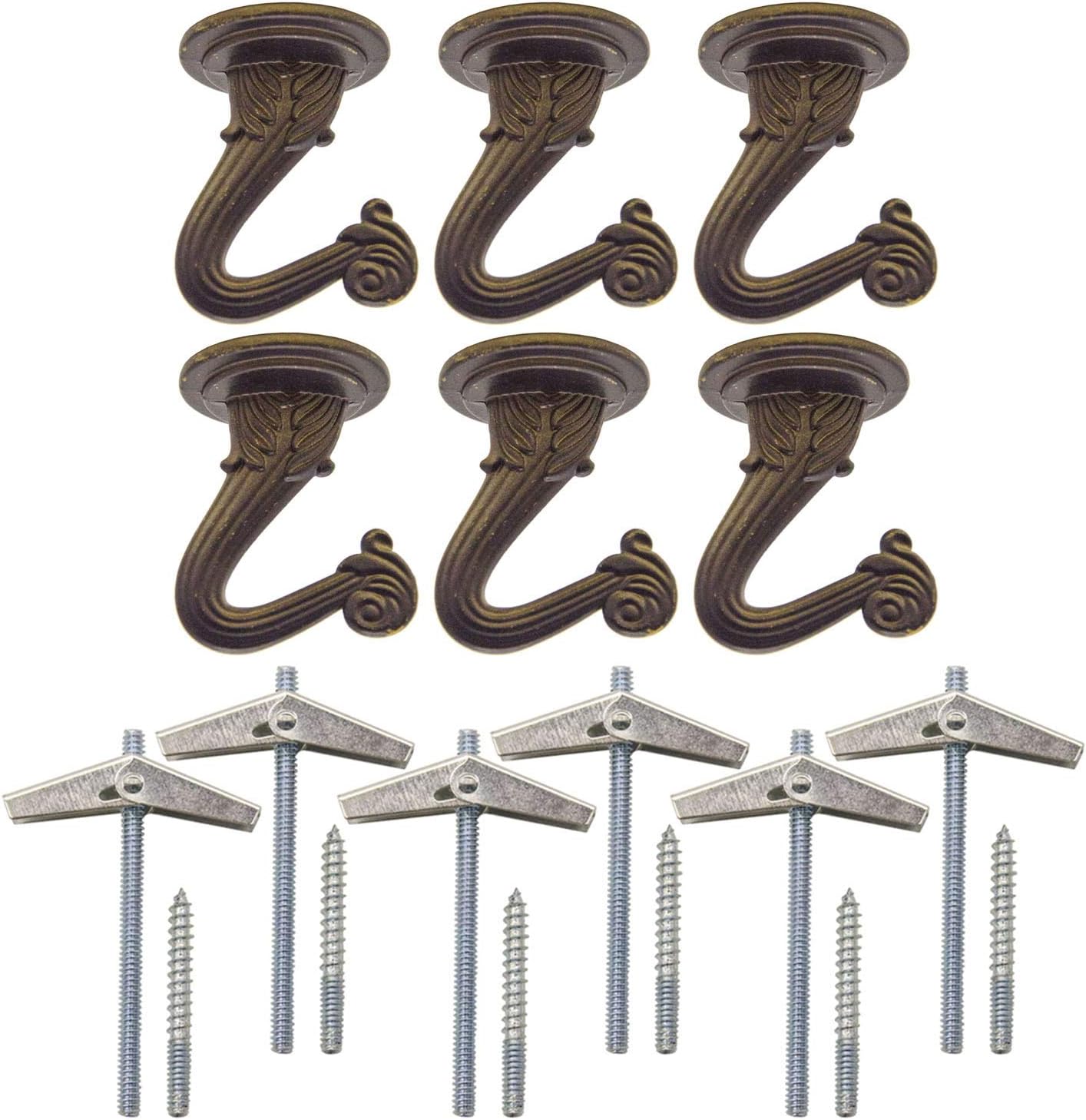Deloky 6 Sets Brass Ceiling Hook Metal Heavy Duty Swag Ceiling Hooks