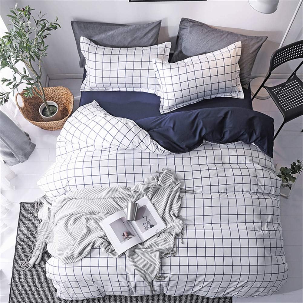Duvet Cover Sets,Morbuy Duvet Cover & Pillowcase Set Bedding Digital Print Quilt Case Bedding Bedroom 3Pcs 2 x Pillowcases 1 x Quilt Case for Single Double King Size Bed (Single-135x200CM, White grid)