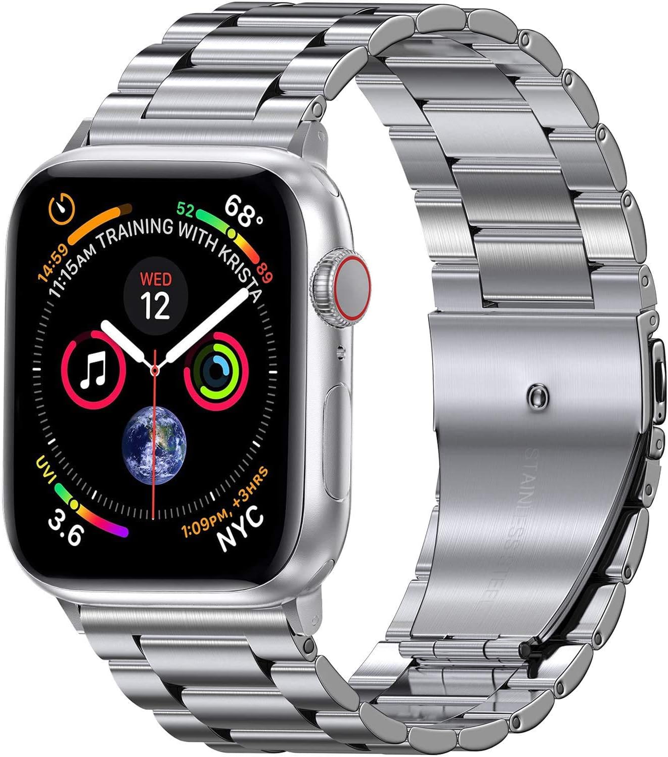 accessoryME Replacement Band Compatible with Apple Watch Ultra 49mm 45mm 44mm 42mm, Stainless Steel Strap Metal Bracelet for Apple Watch Series 8 7 6 5 4 3 2 SE (Silver)