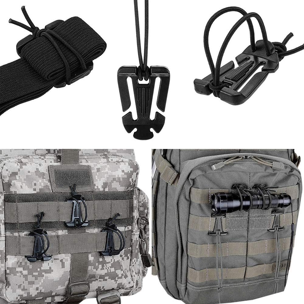 Gogoku 12 Pcs Tactical Molle Attachments/Accessories for Backpack D Ring Clip, Elastic String