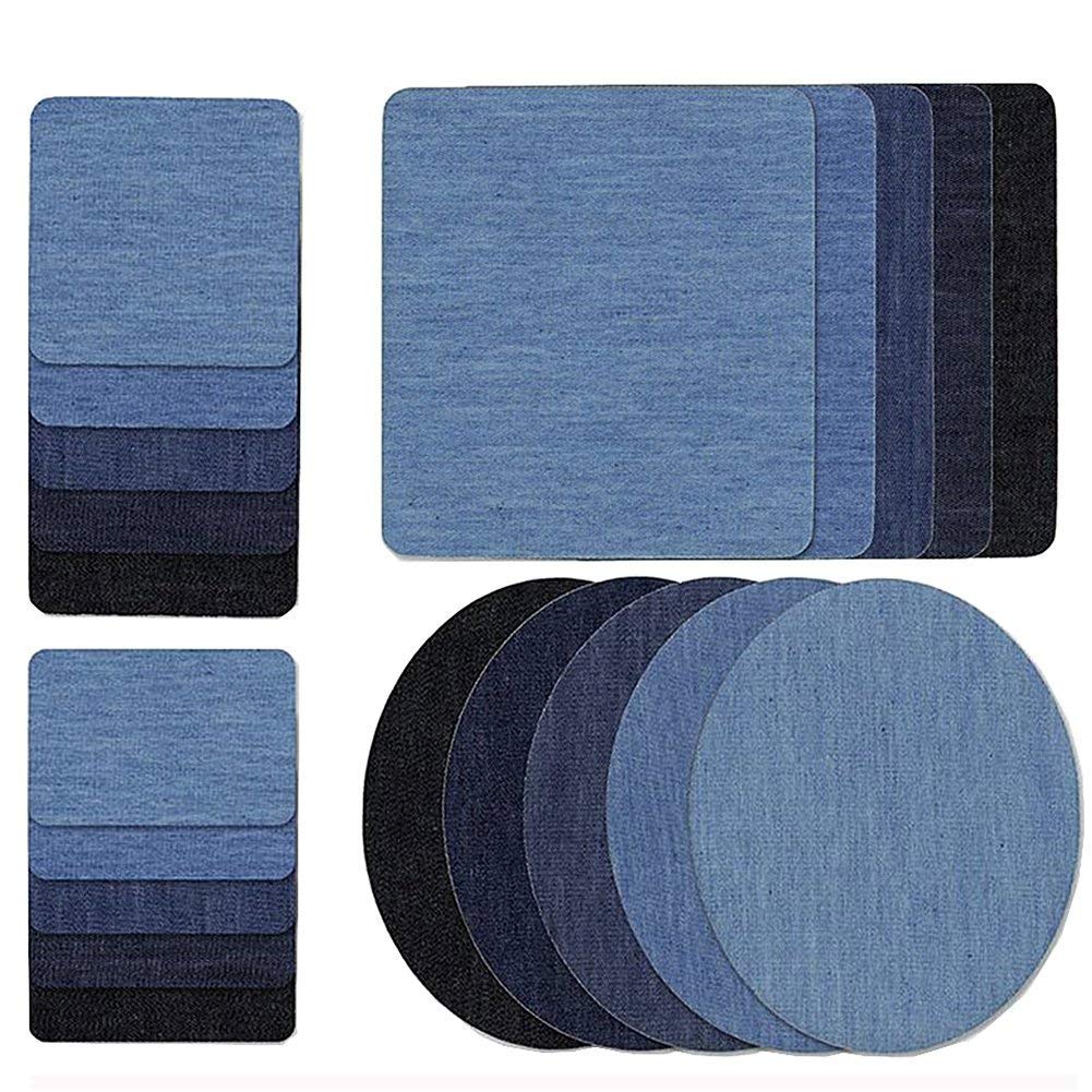 Isense [20 Pack] Iron/Sew on Denim Jeans Patches Assorted DIY Sew on Elbow Knee Backpacks Patches Light Blue Black Easy Stitch on