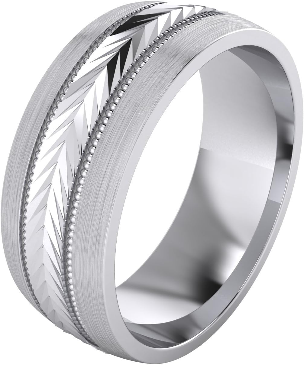 (5 Styles) Heavy Solid Sterling Silver Wedding Band Diamond Cut Patterned Ring Comfort Fit Unisex
