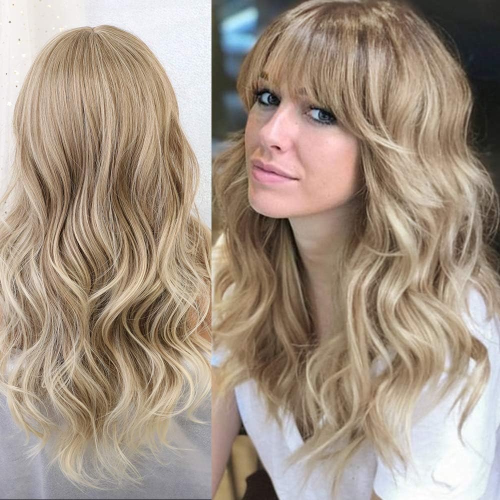 Esmee 24"Women Synthetic Wigs Long Wavy Blond with Fluffy Air Bangs Light, Blonde, 22.5 pulgadas - Image 4