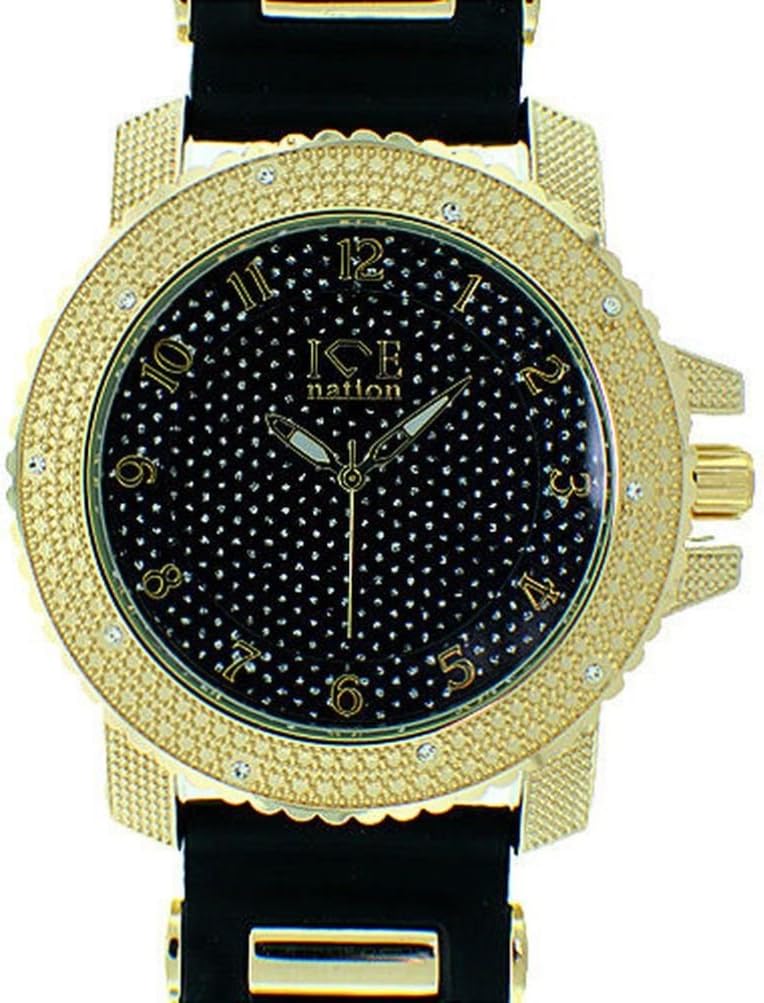 VOOXOO New Design Mens Rhinestone Golden/Black Retro Punk Watch With Silicone Bullet Band