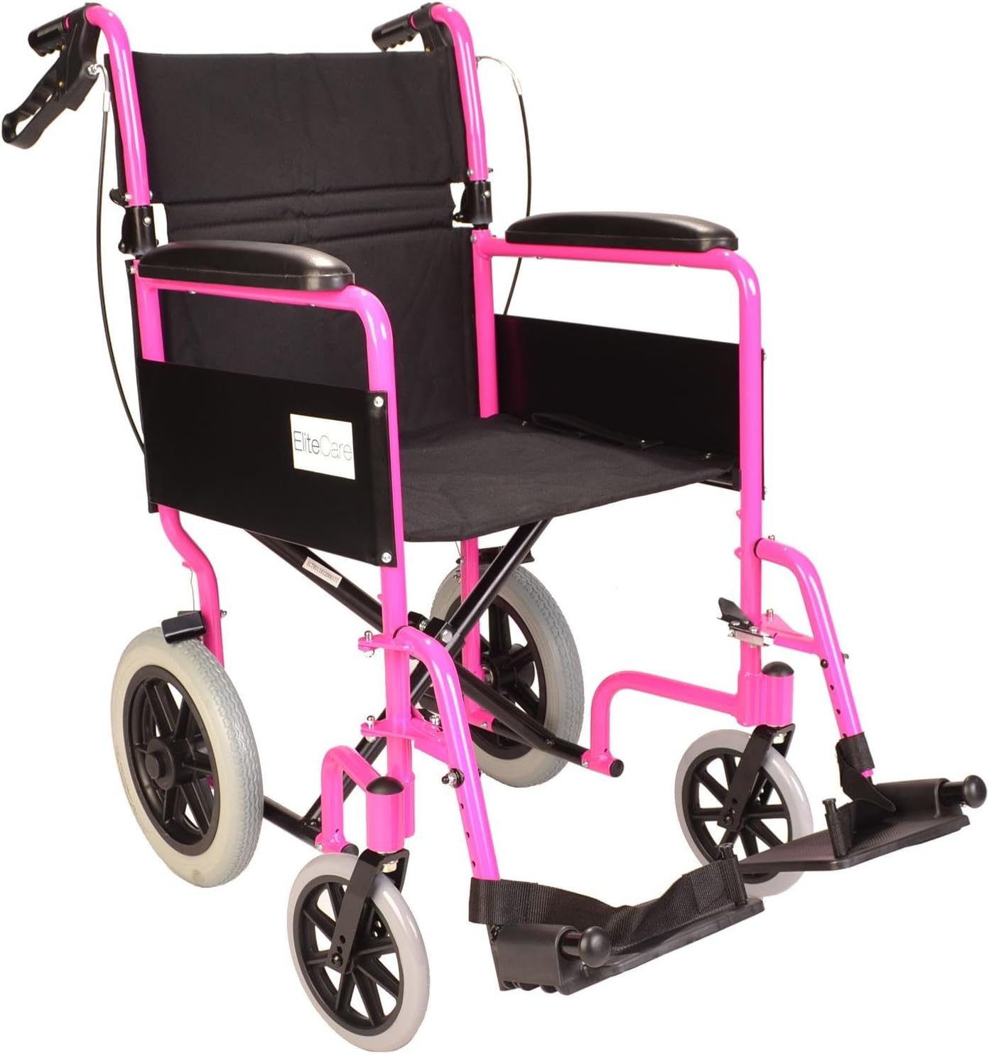 Elite Care Lightweight Folding Transit Travel Wheelchair with Brakes - Only 11Kg Pink