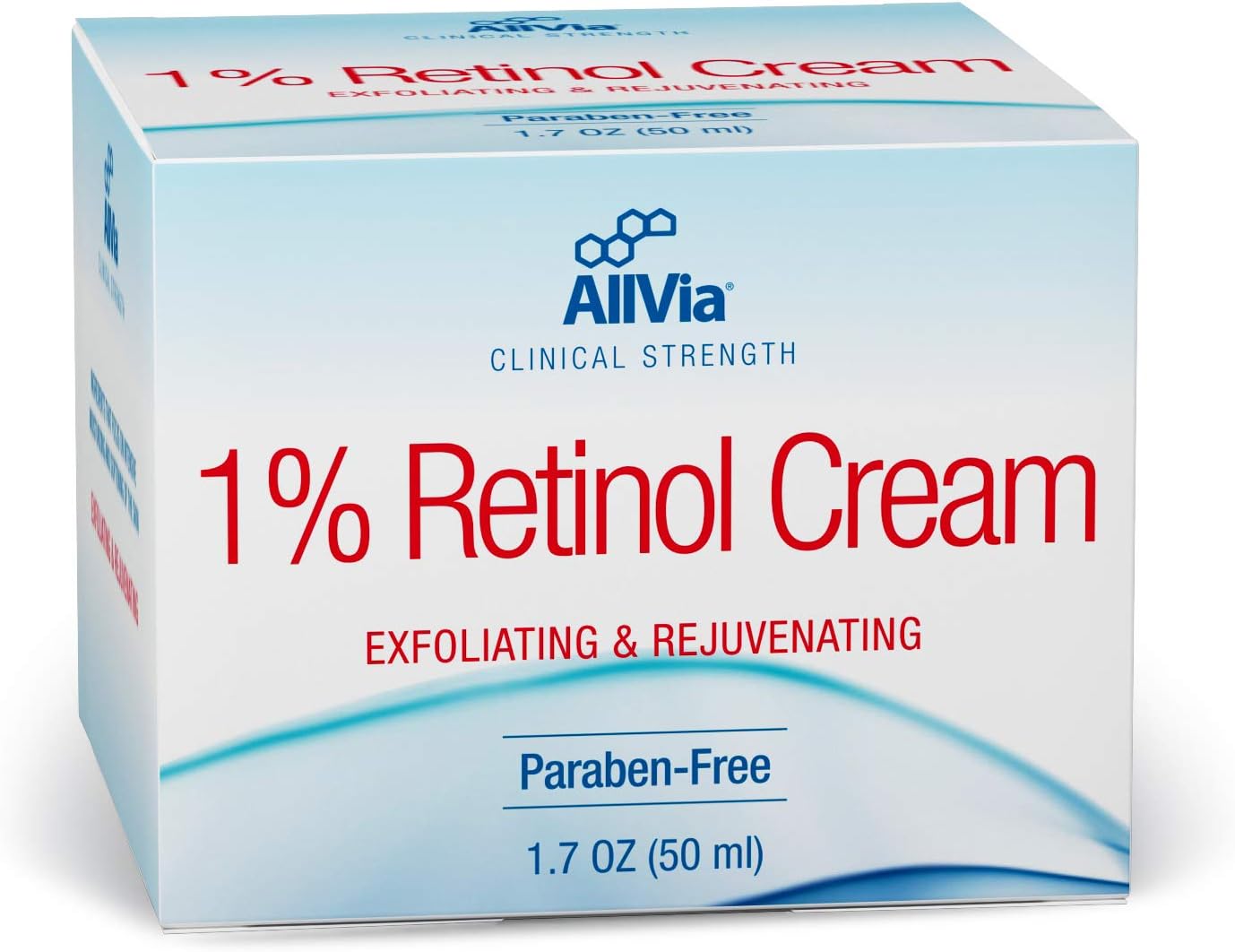 Allvia - 1% Retinol Cream - Exfoliating and Rejuvenating, Clinical Strength, Paraben Free - 1.7 Ounces