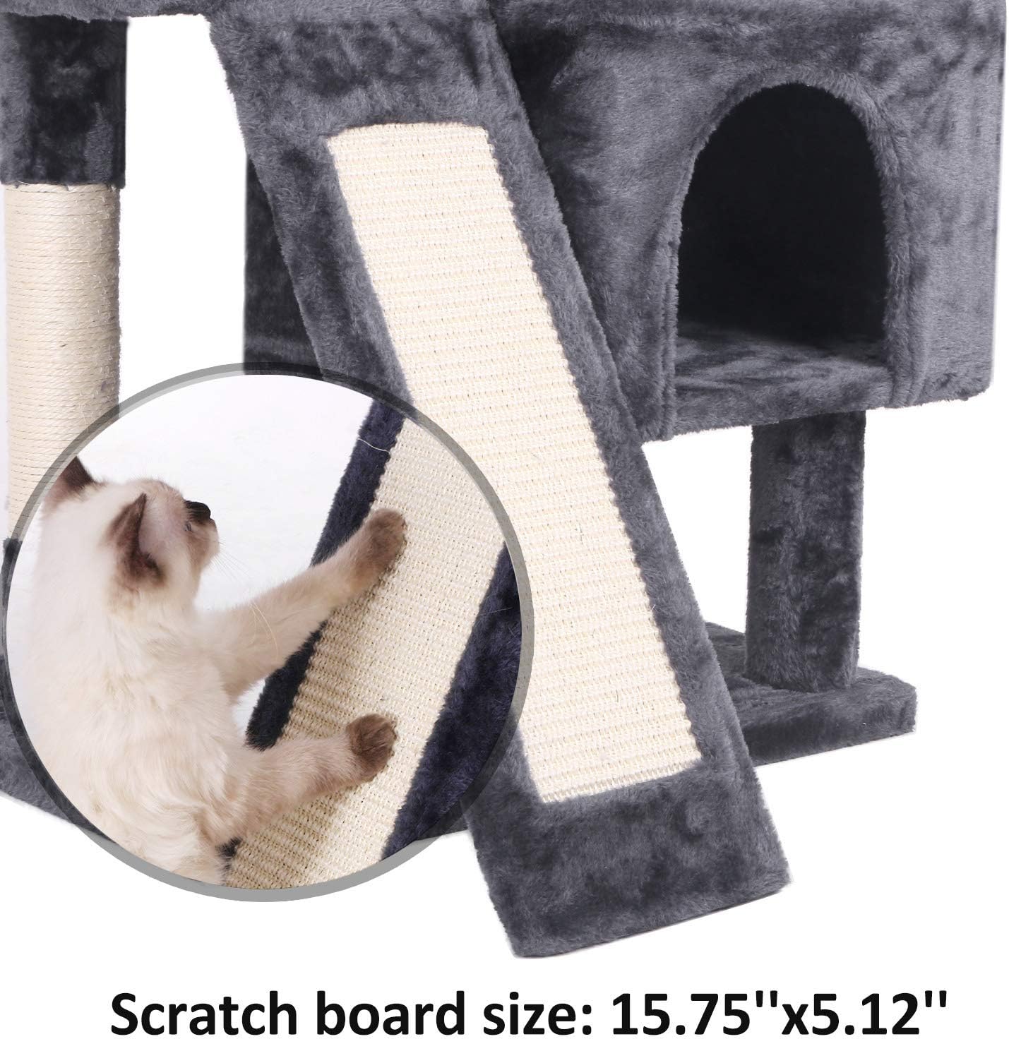 BEWISHOME Cat Tree Condo with Sisal Scratching Posts, Scratching Board, Plush Perch and Dual Houses, Cat Tower Furniture Kitty Activity Center Kitten Play House, Grey MMJ10B : Pet Supplies
