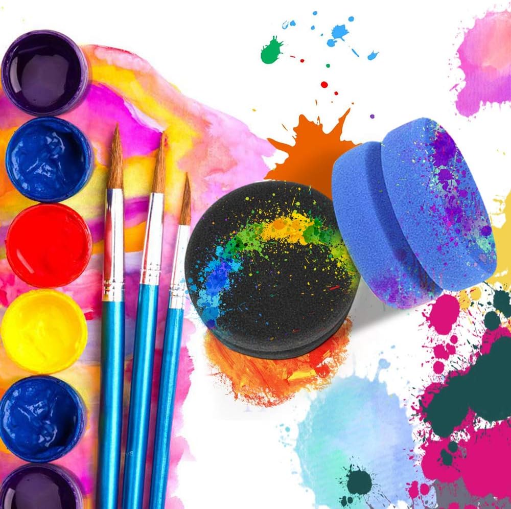 Canisto Paint Sponge Applicator Circular Painting Sponges, Blue and Black Watercolor Sponges for Car Detailing Tire Brush Perfect for Painting, Craft, Kitchen, 3.15 inch x 1.9 inch (4 Pack)