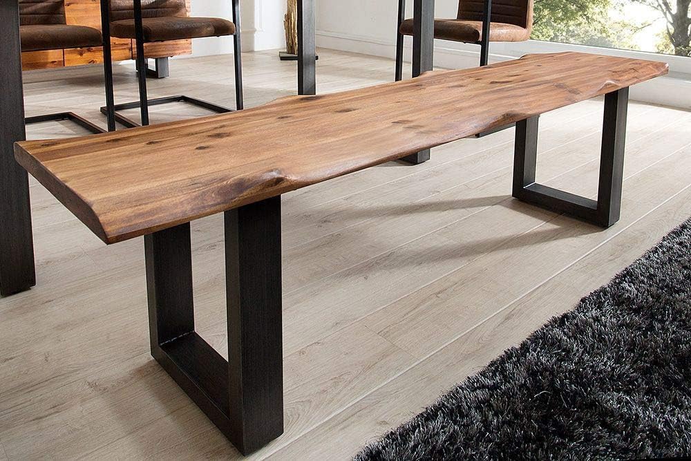 Comforium Banc 180 Cm En Bois D Acacia Massif Avec Pietement En Fer Noir Amazon Fr Cuisine Maison