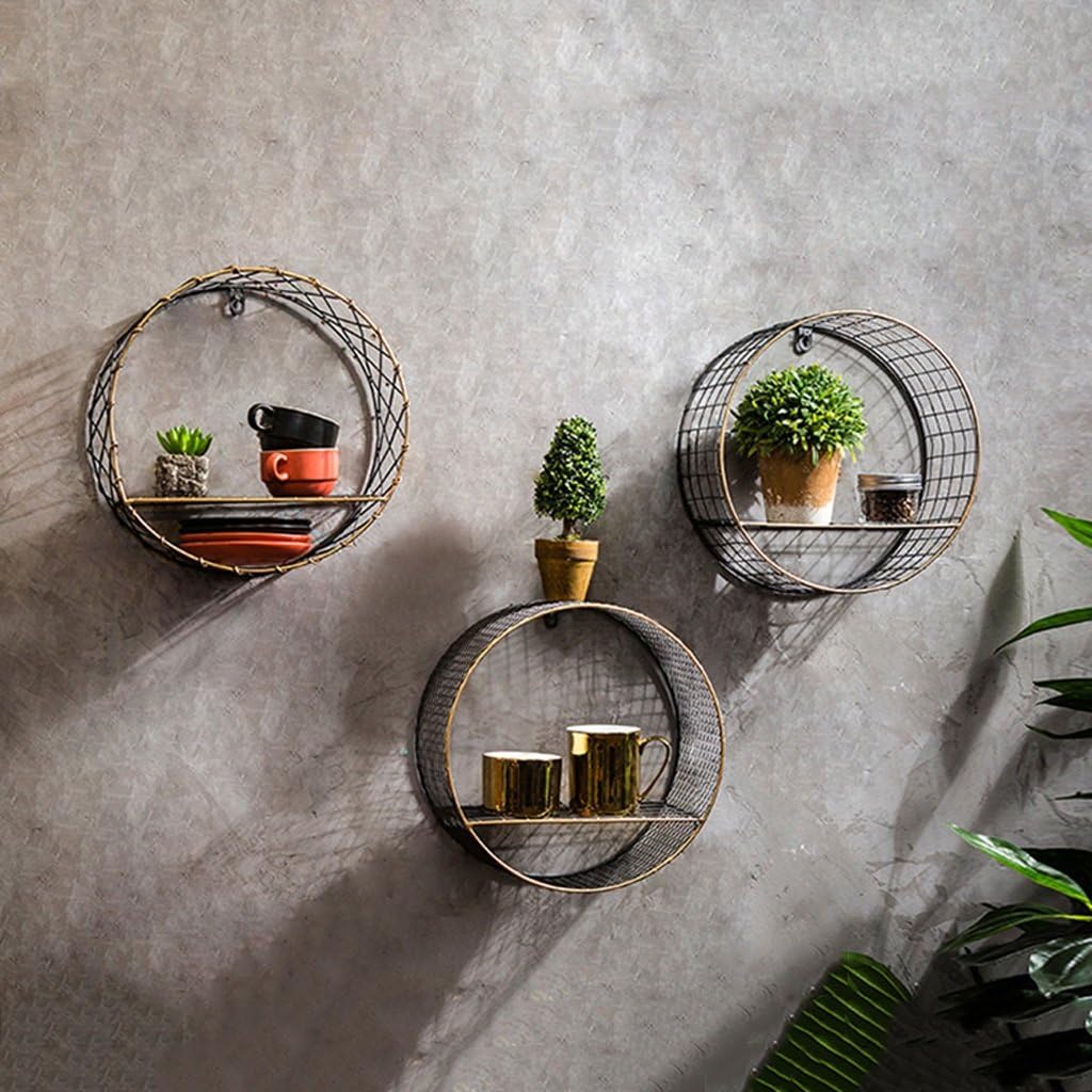 LBYMYB Black Wrought Iron Round Rack, Wall Retro Wall Mount, Wall Hanging Decorative Floating Shelf, L31XW13XH31cm Shelf