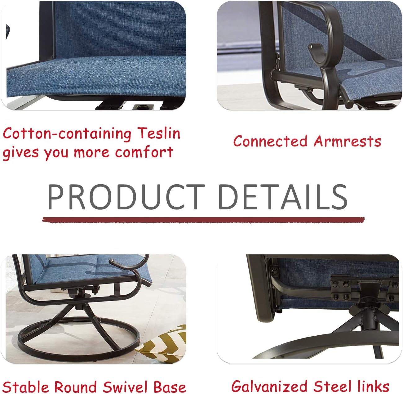 LOKATSE HOME 2 Pieces Outdoor Bistro Furniture Patio Dining Set Metal Swivel Single Chairs, Blue : Garden & Outdoor