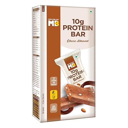 MuscleBlaze Mini-Protein Bar 420g, 35g x 12bars with Zero added Sugar (Choco Almond, Pack of