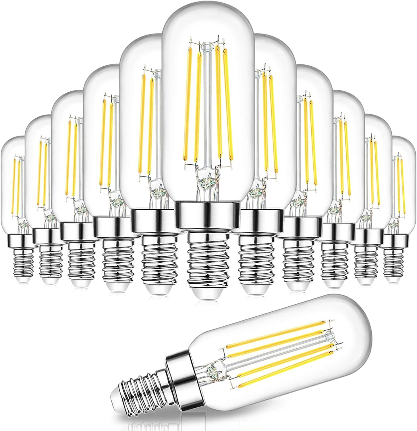 Dimmable T6 LED Bulbs 60W Equivalent Incandescent Candelabra, 6W 600lm E12 Edison Light Bulb, 5000K Daylight White, Clear Tubular Bulb, Small Filament Bulb for Chandelier Ceiling Light, 12-Pack - - 