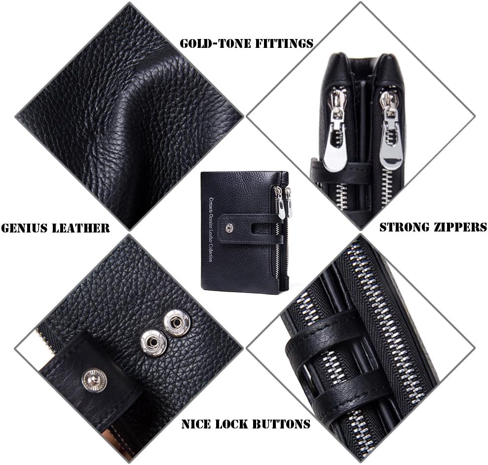 Cosihomu Women Wallet Bifold RFID Blocking Wallets Zip Billfold in Crazy Horse Leather 10 Slots, Vintage Black - Image 4