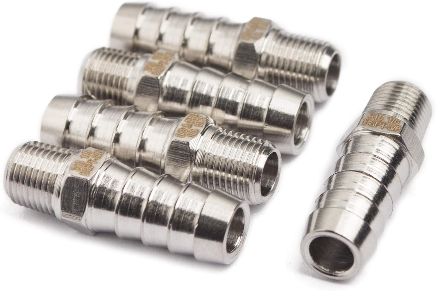 LTWFITTING Stainless Steel 316 Barbed Fitting Connector 1/8" Male BSPT x 3/8"(10mm) Hose Barb Fuel Gas Water (Pack of 5)