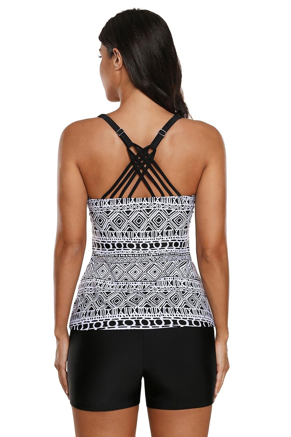boldgal women's bathing swimwear strappy print tankini (black)