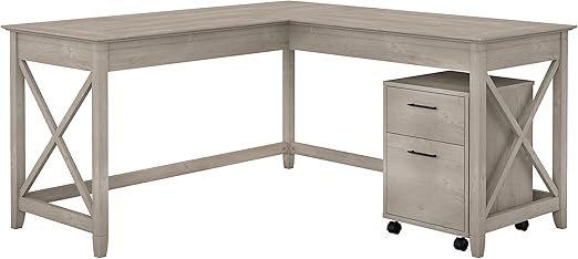 Amazon Com Bush Furniture Key West 60w L Shaped Desk With Mobile