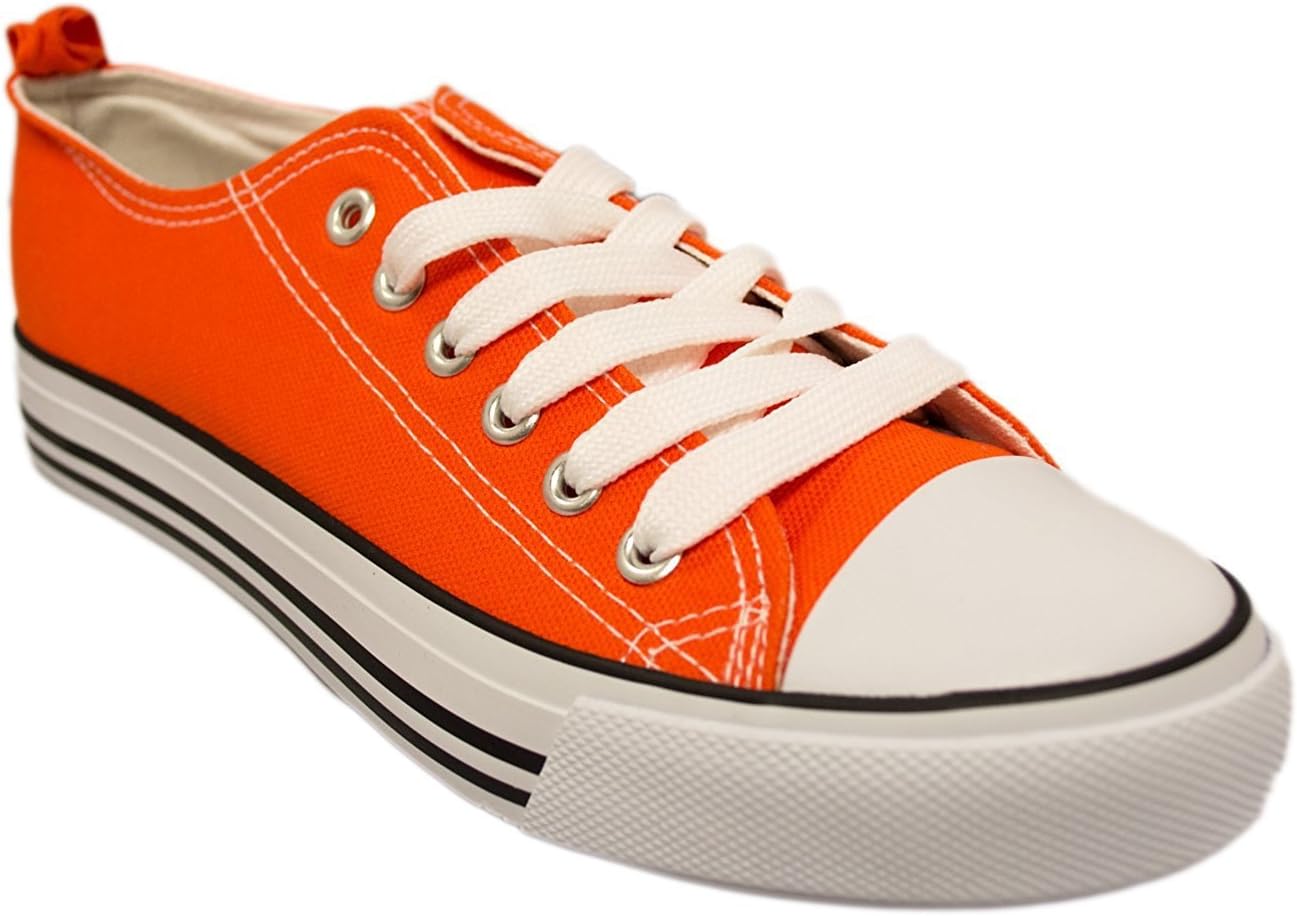 Shop Pretty Girl Women's Sneakers Casual Canvas Shoes Solid Colors Low Top Lace up Flat Fashion 2.0 (6, Orange)