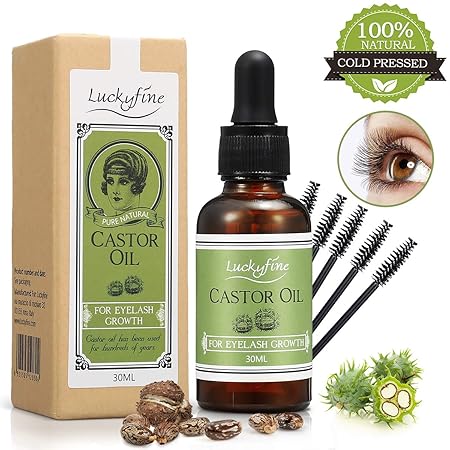 Rizinusöl, Luckyfine 100% Pure Castor Oil, beste Behandlung für Wimpern Wachstum Serum, fördert natürliche Augenbrauen, Haare