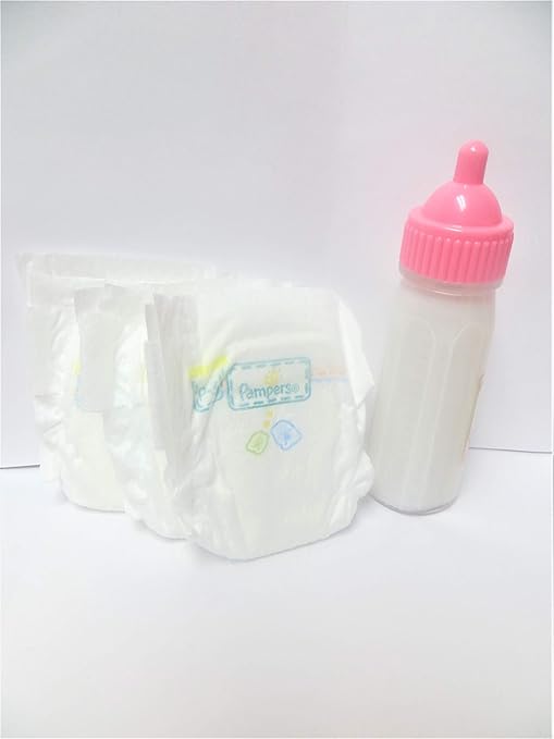 baby doll with bottle and diaper