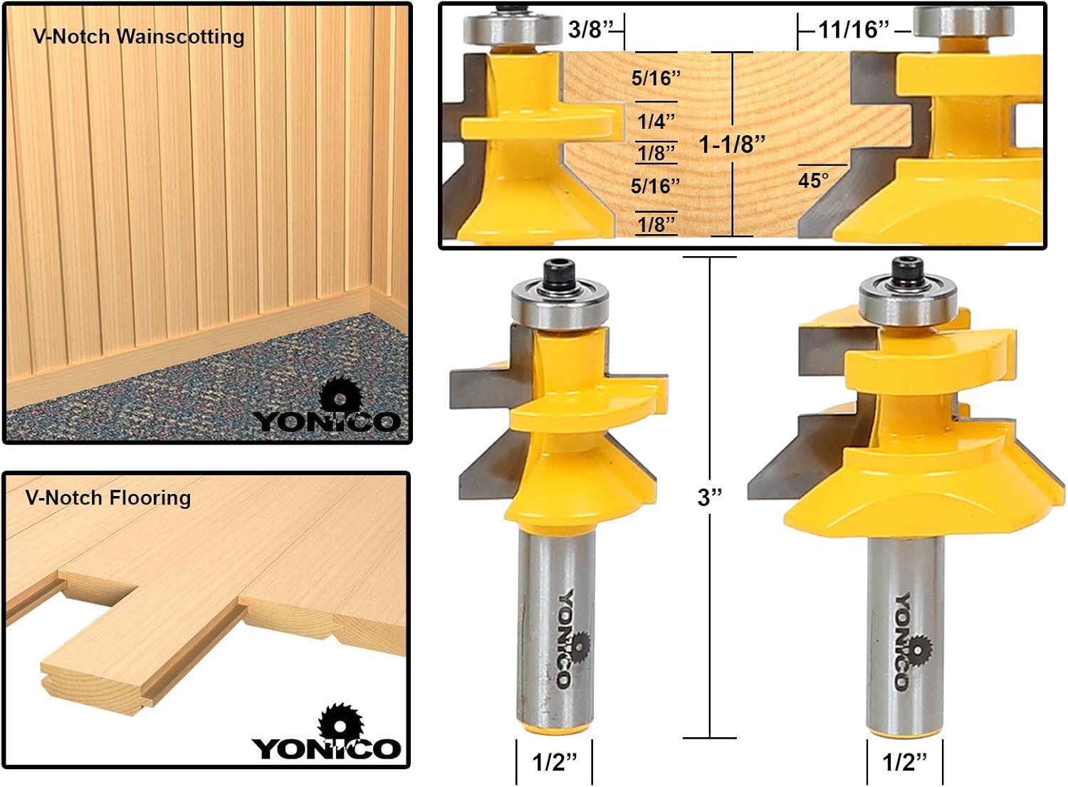 Yonico 15227 Flooring 2 Bit Tongue and Groove Flooring Router Bit Set 1/2-Inch Shank, 1/2 Inch - Image 3
