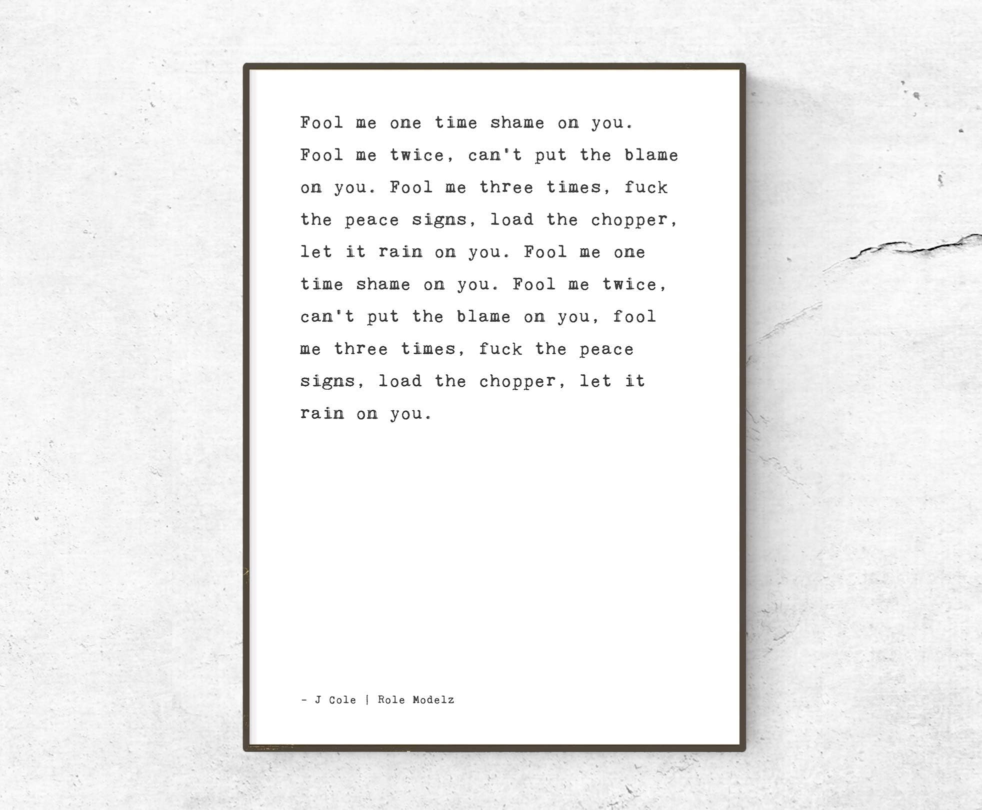 J Cole/Role Modelz Lyrics INSPIRED Poster/Print