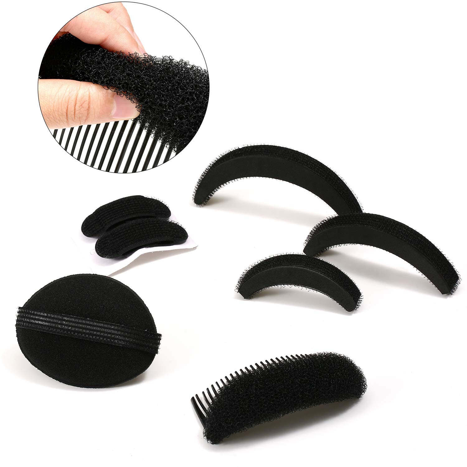 11 Pieces Women Sponge Volume Bump Inserts Hair Bases Hair Styling Tools Hair Bump Up Combs Clips Black Sponge Hair Accessories for Women DIY Hairstyles (Black): Beauty