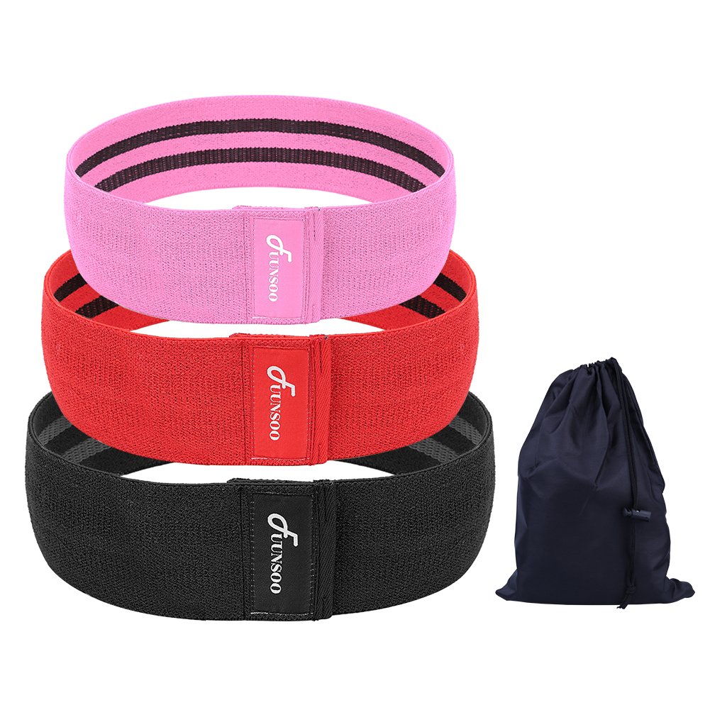 FUUNSOO Resistance Bands – 3 Pack Non-slip Elastic Grippy Exercise Band – Hip Band Circle with Elastic for Women Men Hip Work Out or Physical Therapy (Pink/Red/Black)