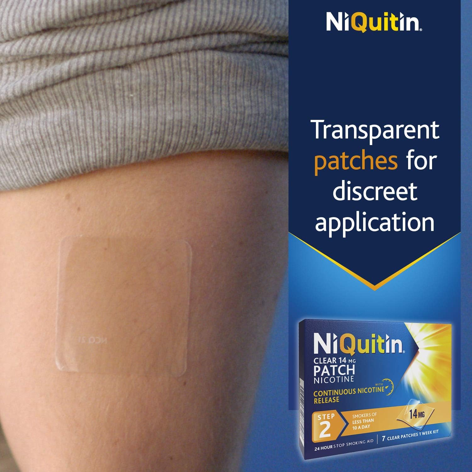 NiQuitin 14mg Clear Patch- Stop Smoking Aid Programme- Step 2- 14 Clear Nicotine Patches, 14 Day Treatment - Image 4