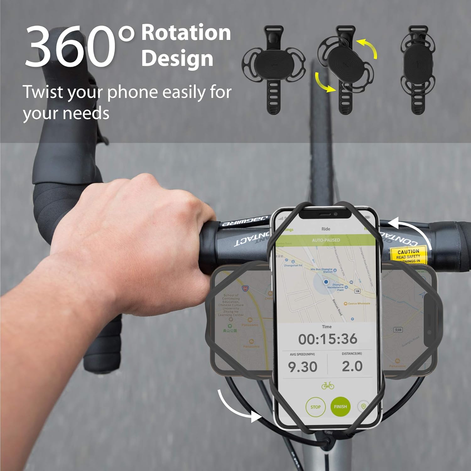 Bone Bike Tie Connect Kit, 360° Rotation Universal Bike & Motorcycle Phone Mount for Universal Stem & Handlebar, Fits 4.7"-7.2" Phones for iPhone 12 11 Pro Max Mini Samsung Galaxy S20 and More