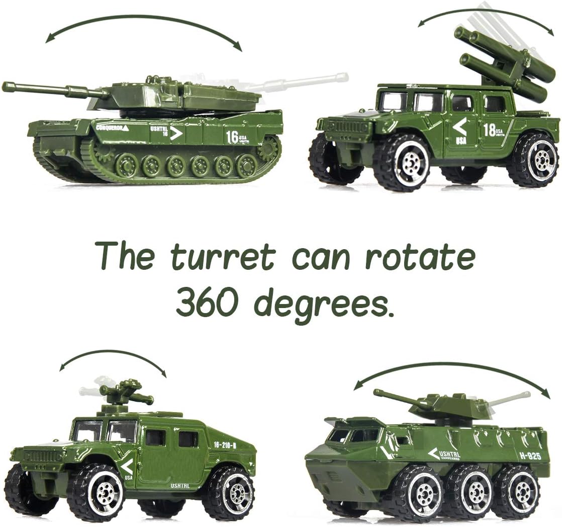 18 Pack Die-cast Military Vehicles Sets,6 Pack Assorted Alloy Metal Army Models Car Toys and 12 Pack Soldier Army Men, Mini Army Toy Tank,Panzer,Anti-Air Vehicle,Helicopter Playset for Kids Boys: Toys & Games
