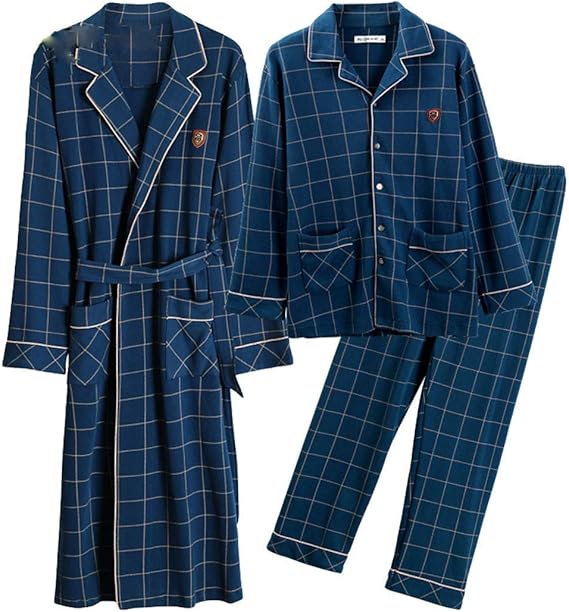 Pajamas Men's Robe Cotton Longsleeved Loose Bathrobes Long Pajamas