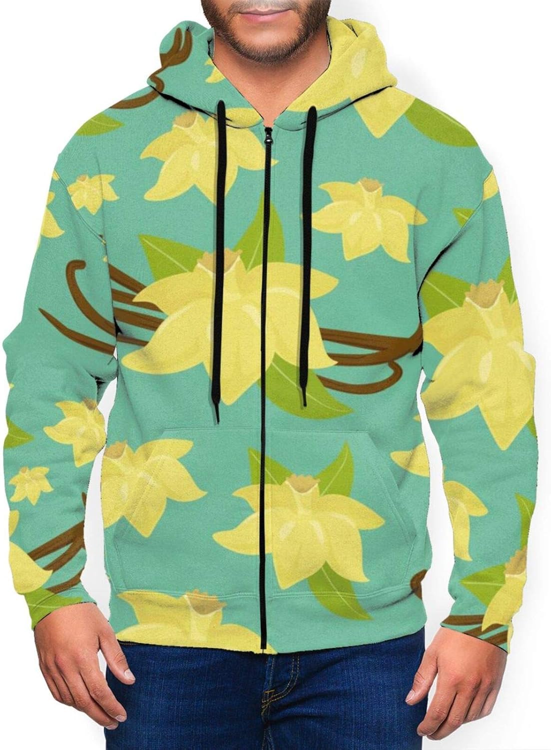 Vanilla Flower Hoodies Men's Hooded Zipper Casual Shirt