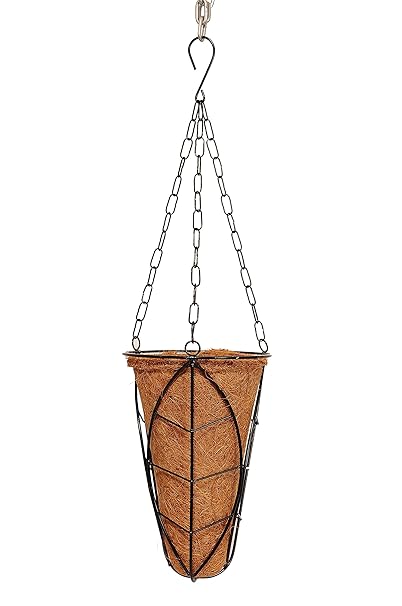 Natures Plus Coco Conical for Garden Planters 5 Inches Diameter Coir Basket with Stand, Flower Basket with Hanging Metal Chain Coco Pots(Pack of 2)