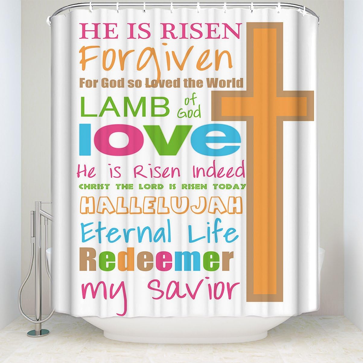 Polyester Fabric Shower Curtain Bible Verse Quotes Mildew Resistant Anti-Bacterial Bathroom Decor Sets with 12 Plastic Adjustable Hooks 48x72inch by Olivefox