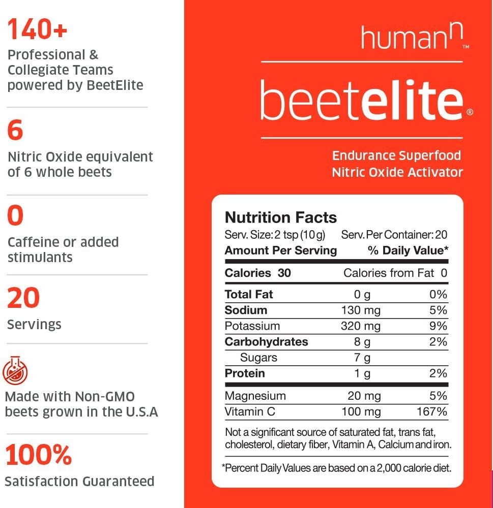 HumanN BeetElite Superfood Concentrated Beet Powder Nitric Oxide Boosting Athletic Endurance Supplement (Black Cherry Flavor, 0.35-Ounce, 10 Packets), Beet Red, 10 Servings: Health & Personal Care