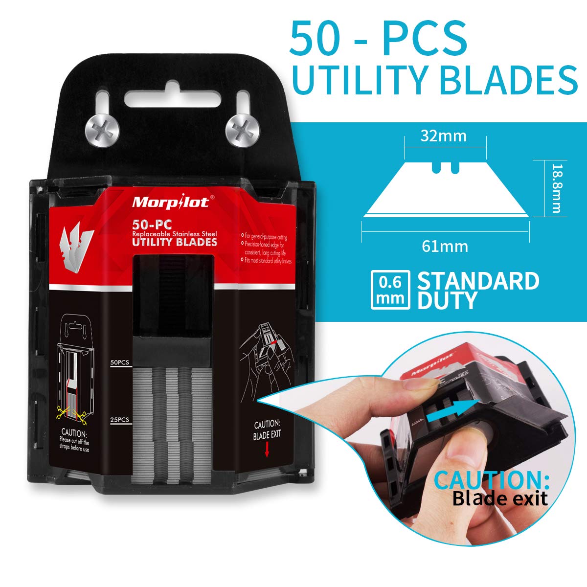 Utility knife - Morpilot Safety Lock-Back Design, and Lightweight Aluminum Body, Includes 50 replaceable stainless steel blades