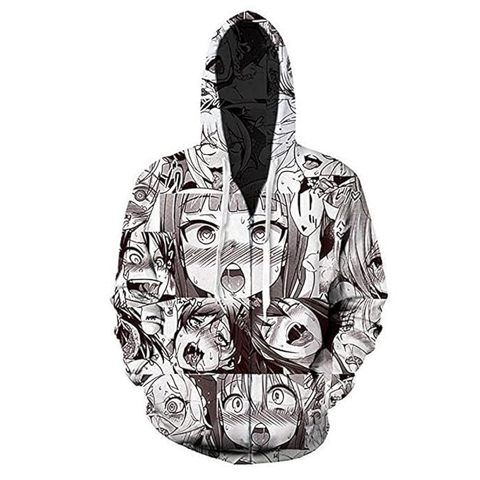 CHENMA Herren Lustiger Ahegao 3D-Druck Pullover Kapuzen-Sweatshirt mit Kängurutasche